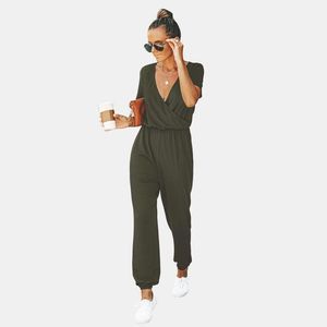 Women's Short Sleeve Wrap Loose Long Romper Jumpsuit - Cupshe-M-Olive